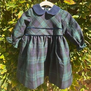 PEPA LONDON Tartan Ruffle Collar Long Sleeve Dress, Green